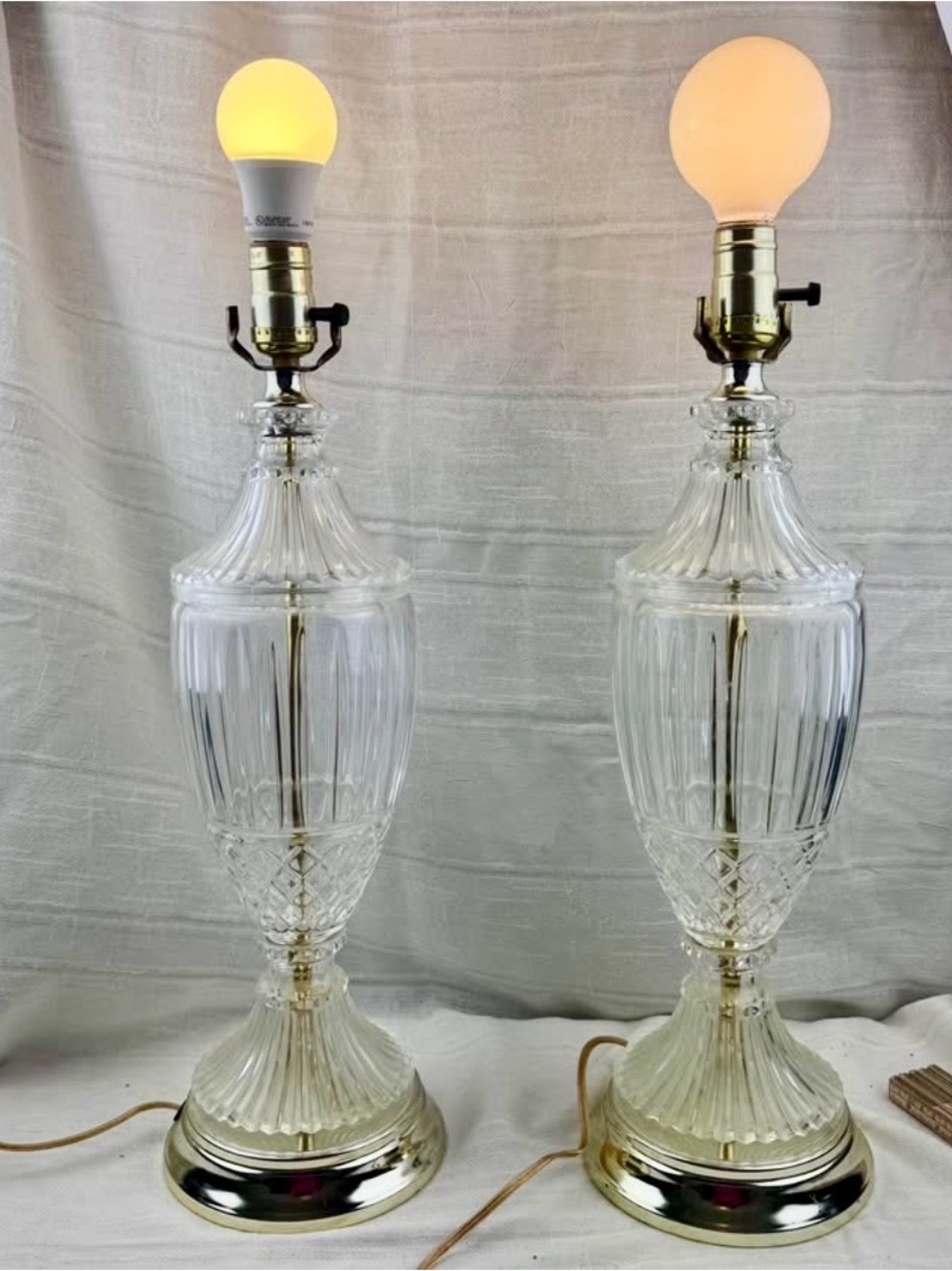 VTG Pair of Fluted Diamond Cut Edge in Neoclassical Style MCM Hollywood Regency